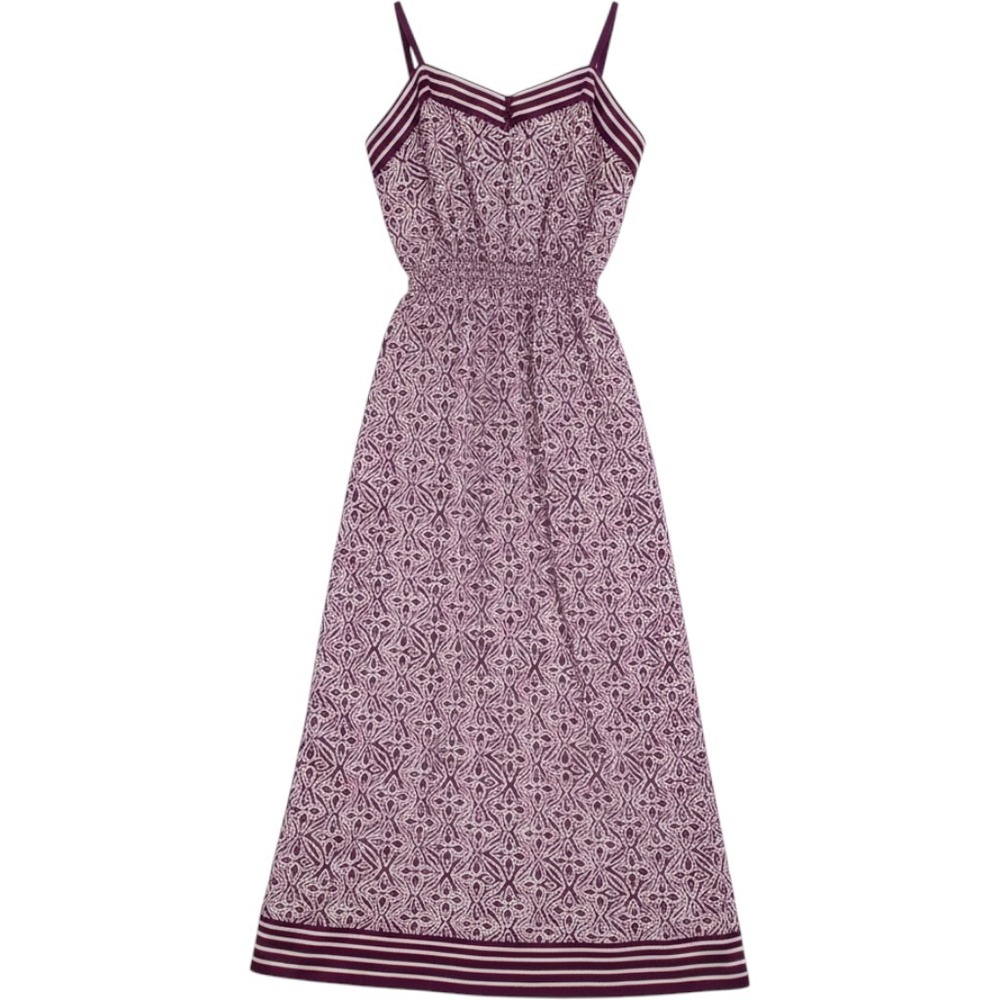 Ann Taylor LOFT Geometric Print Smocked Waist Maxi Dress XS Plum Purple White - Picture 1 of 3